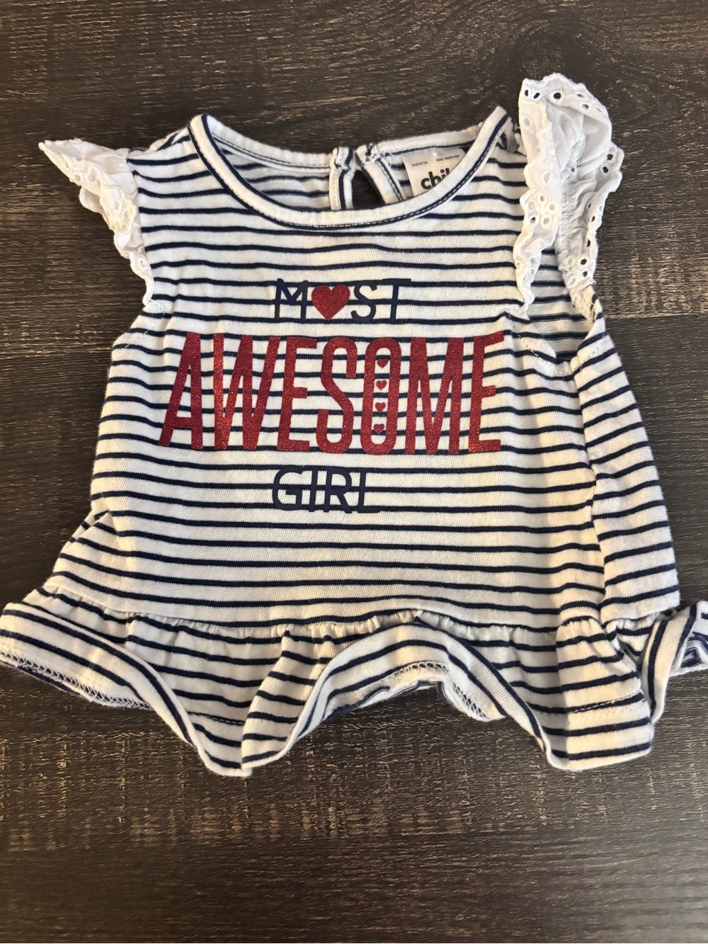 Carter's Navy & White Striped 'Awesome' Ruffle Sleeve Tee